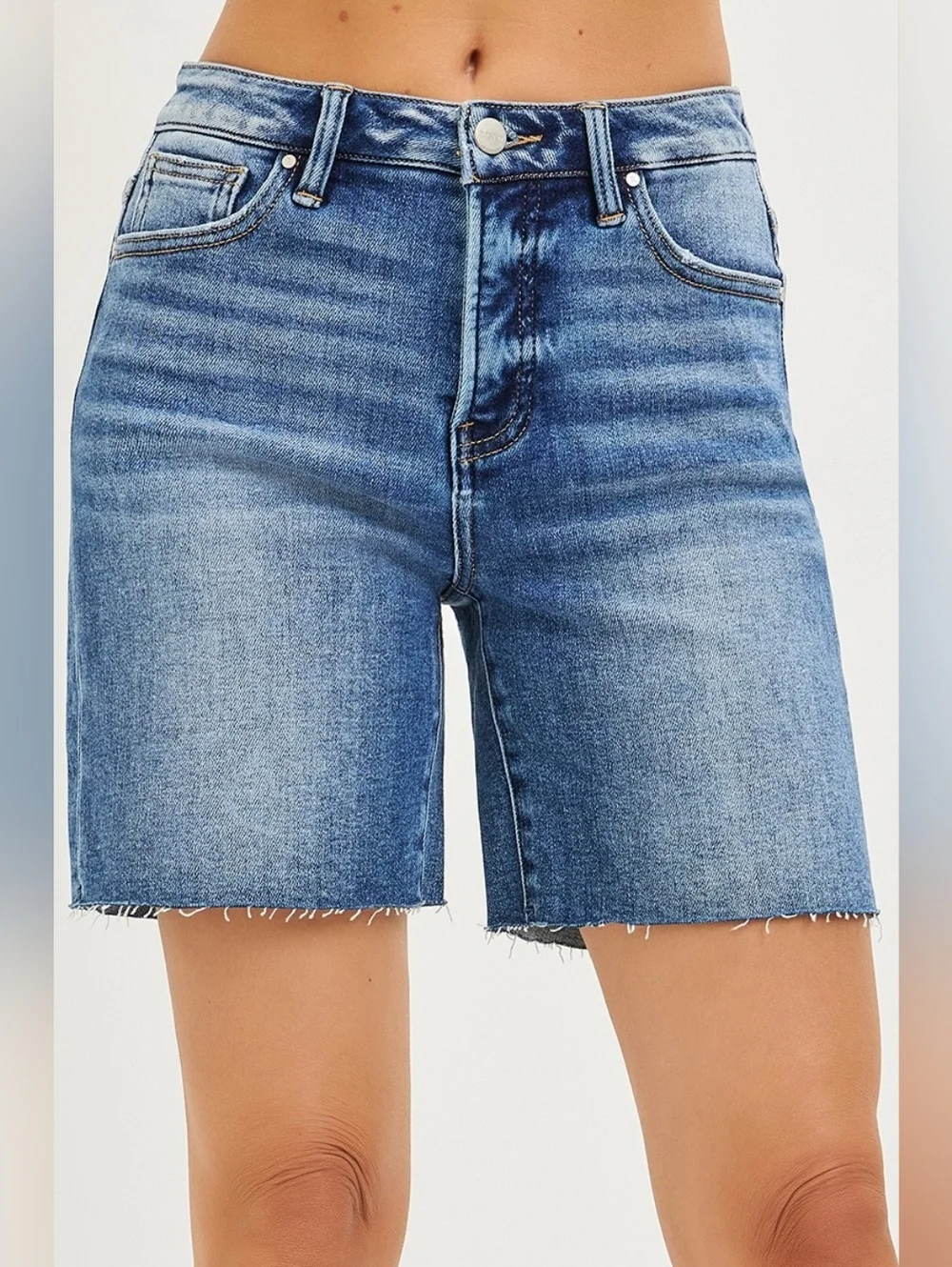 RISEN HR Tummy Control Medium Wash Classic Denim Jorts Jean Shorts Various NEW